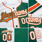 Custom Kelly Green White-Orange Split Ripped Pattern Baseball Pullover Sweatshirt Hoodie detail