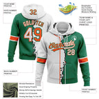 Custom Kelly Green White-Orange Split Ripped Pattern Baseball Pullover Sweatshirt Hoodie photo 3