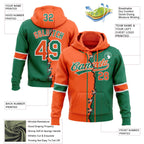 Custom Kelly Green Orange-White Split Ripped Pattern Baseball Pullover Sweatshirt Hoodie photo 3