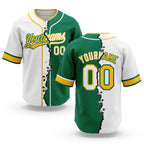 Custom Kelly Green White-Gold Split Ripped Pattern Baseball Pullover Sweatshirt Hoodie