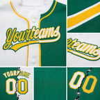 Custom Kelly Green White-Gold Split Ripped Pattern Baseball Pullover Sweatshirt Hoodie detail