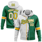 Custom Kelly Green White-Gold Split Ripped Pattern Baseball Pullover Sweatshirt Hoodie photo 1