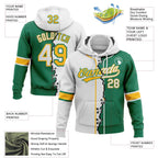 Custom Kelly Green White-Gold Split Ripped Pattern Baseball Pullover Sweatshirt Hoodie photo 3