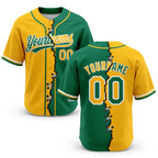 Custom Kelly Green Gold-White Split Ripped Pattern Baseball Pullover Sweatshirt Hoodie