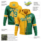 Custom Kelly Green Gold-White Split Ripped Pattern Baseball Pullover Sweatshirt Hoodie photo 3