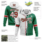 Custom Kelly Green White-Red Split Ripped Pattern Baseball Pullover Sweatshirt Hoodie photo 3