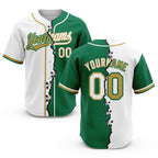 Custom Kelly Green White-Old Gold Split Ripped Pattern Baseball Pullover Sweatshirt Hoodie