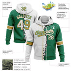 Custom Kelly Green White-Old Gold Split Ripped Pattern Baseball Pullover Sweatshirt Hoodie photo 3