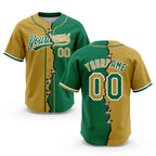 Custom Kelly Green Old Gold-White Split Ripped Pattern Baseball Pullover Sweatshirt Hoodie