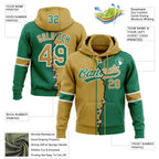 Custom Kelly Green Old Gold-White Split Ripped Pattern Baseball Pullover Sweatshirt Hoodie photo 3