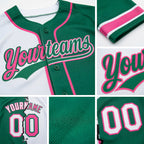 Custom Kelly Green White-Pink Split Ripped Pattern Baseball Pullover Sweatshirt Hoodie detail
