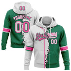Custom Kelly Green White-Pink Split Ripped Pattern Baseball Pullover Sweatshirt Hoodie photo 1