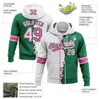 Custom Kelly Green White-Pink Split Ripped Pattern Baseball Pullover Sweatshirt Hoodie photo 3