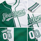 Custom Kelly Green White-Gray Split Ripped Pattern Baseball Pullover Sweatshirt Hoodie detail
