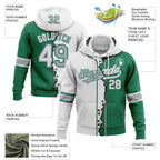 Custom Kelly Green White-Gray Split Ripped Pattern Baseball Pullover Sweatshirt Hoodie photo 3