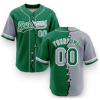 Custom Kelly Green Gray-White Split Ripped Pattern Baseball Pullover Sweatshirt Hoodie