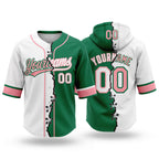 Custom Kelly Green White-Medium Pink Split Ripped Pattern Baseball Pullover Sweatshirt Hoodie