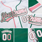 Custom Kelly Green White-Medium Pink Split Ripped Pattern Baseball Pullover Sweatshirt Hoodie detail
