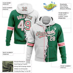 Custom Kelly Green White-Medium Pink Split Ripped Pattern Baseball Pullover Sweatshirt Hoodie photo 3