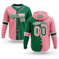 Custom Kelly Green Medium Pink-White Split Ripped Pattern Baseball Pullover Sweatshirt Hoodie
