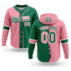 Custom Kelly Green Medium Pink-White Split Ripped Pattern Baseball Pullover Sweatshirt Hoodie