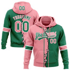 Custom Kelly Green Medium Pink-White Split Ripped Pattern Baseball Pullover Sweatshirt Hoodie photo 1