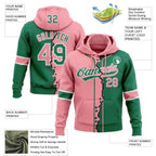 Custom Kelly Green Medium Pink-White Split Ripped Pattern Baseball Pullover Sweatshirt Hoodie photo 3