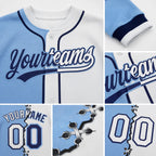 Custom Light Blue White-Navy Split Ripped Pattern Baseball Pullover Sweatshirt Hoodie detail