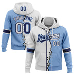 Custom Light Blue White-Navy Split Ripped Pattern Baseball Pullover Sweatshirt Hoodie photo 1