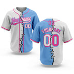 Custom Light Blue White-Pink Split Ripped Pattern Baseball Pullover Sweatshirt Hoodie