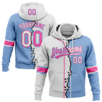 Custom Light Blue White-Pink Split Ripped Pattern Baseball Pullover Sweatshirt Hoodie photo 1