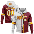 Custom Crimson White-Gold Split Ripped Pattern Baseball Pullover Sweatshirt Hoodie photo 1