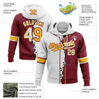 Custom Crimson White-Gold Split Ripped Pattern Baseball Pullover Sweatshirt Hoodie photo 3