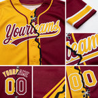 Custom Crimson Gold-White Split Ripped Pattern Baseball Pullover Sweatshirt Hoodie detail