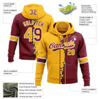 Custom Crimson Gold-White Split Ripped Pattern Baseball Pullover Sweatshirt Hoodie photo 3