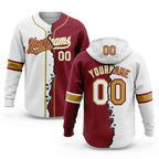 Custom Crimson White-Old Gold Split Ripped Pattern Baseball Pullover Sweatshirt Hoodie