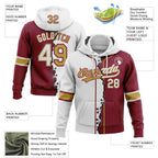 Custom Crimson White-Old Gold Split Ripped Pattern Baseball Pullover Sweatshirt Hoodie photo 3