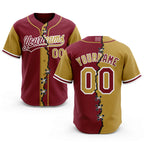 Custom Crimson Old Gold-White Split Ripped Pattern Baseball Pullover Sweatshirt Hoodie