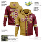 Custom Crimson Old Gold-White Split Ripped Pattern Baseball Pullover Sweatshirt Hoodie photo 3