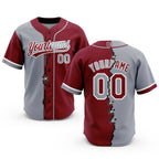 Custom Crimson Gray-White Split Ripped Pattern Baseball Pullover Sweatshirt Hoodie