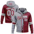 Custom Crimson Gray-White Split Ripped Pattern Baseball Pullover Sweatshirt Hoodie photo 1