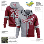 Custom Crimson Gray-White Split Ripped Pattern Baseball Pullover Sweatshirt Hoodie photo 3