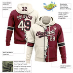 Custom Crimson Cream-Black Split Ripped Pattern Baseball Pullover Sweatshirt Hoodie photo 3