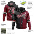 Custom Crimson Black-Cream Split Ripped Pattern Baseball Pullover Sweatshirt Hoodie photo 3
