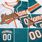 Custom Teal White-Orange Split Ripped Pattern Baseball Pullover Sweatshirt Hoodie detail