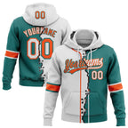 Custom Teal White-Orange Split Ripped Pattern Baseball Pullover Sweatshirt Hoodie photo 1