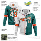 Custom Teal White-Orange Split Ripped Pattern Baseball Pullover Sweatshirt Hoodie photo 3