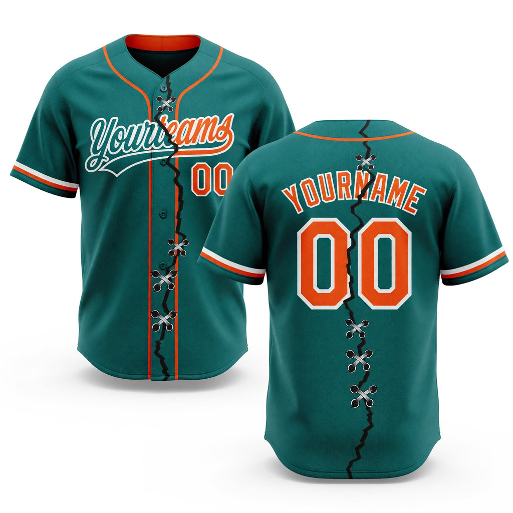 Custom Teal Orange-White Split Ripped Pattern Baseball Pullover Sweatshirt Hoodie