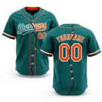 Custom Teal Orange-White Split Ripped Pattern Baseball Pullover Sweatshirt Hoodie