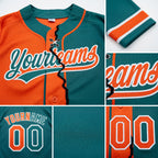 Custom Teal Orange-White Split Ripped Pattern Baseball Pullover Sweatshirt Hoodie detail